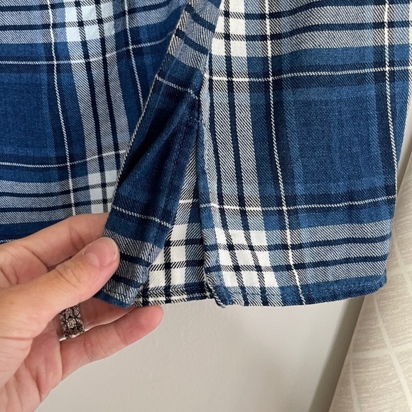 Anthropologie Cloth & Stone Blue Plaid Off The Shoulder Top - Picture 5 of 7
